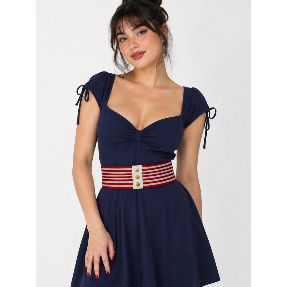 Waist Belt Retro Nautical Cute Coquette Candy Stripe Stretch Cinch Red White S/M